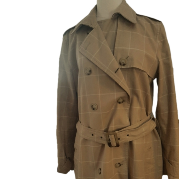 Beige Plaid Ralph Lauren Women's Trenchcoat Size L - Picture 3 of 8